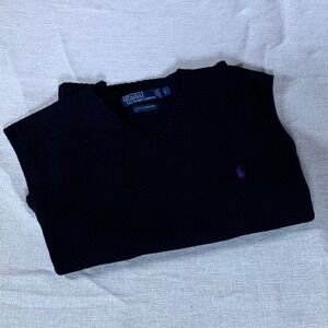 Polo Ralph Lauren Mens V Neck Sweater Vest Navy Blue Lambswool Size L